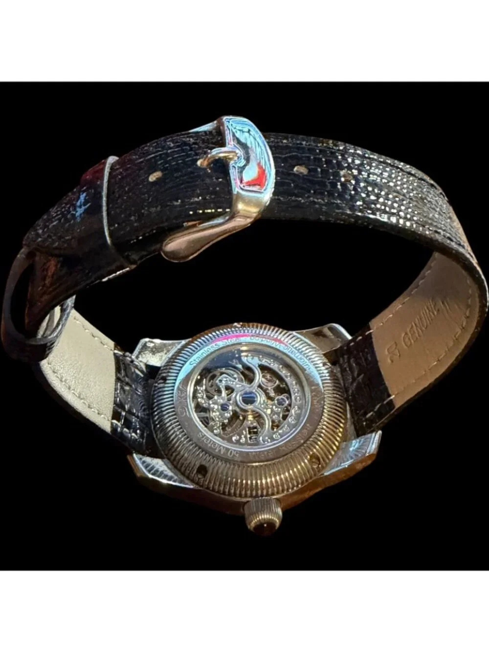 Luxury Duboule Automatic Skeleton Watch With Black Roman Dial & Leather Strap